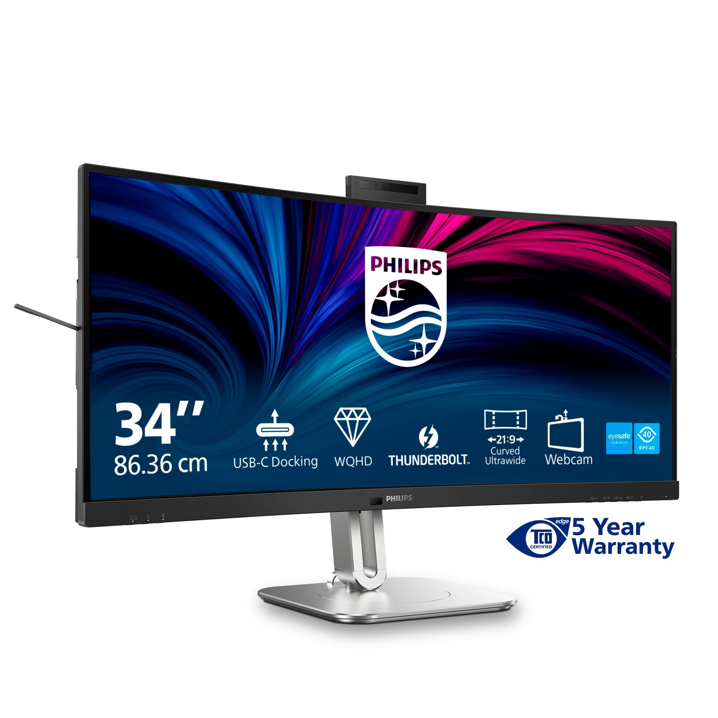 PHILIPS 6000 Series - 34 inch Curved - UltraWide Quad HD VA LED Monitor - 3440x1440 - Thunderbolt 4 - HAS / RJ45 / Webcam