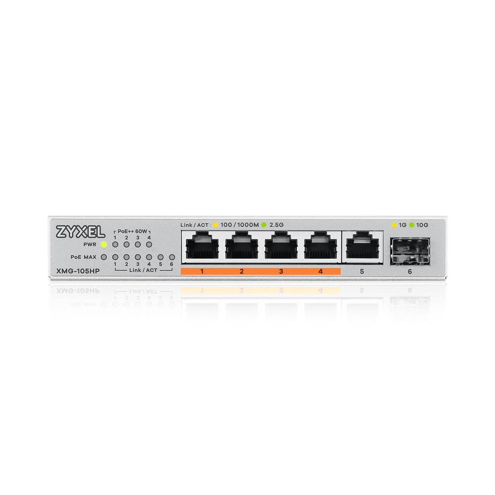 ZYXEL 5 Ports MultiGig Unmanaged Desktop Switch - 2,5G + 1 SFP+ - 4 ports - 70W - PoE++
