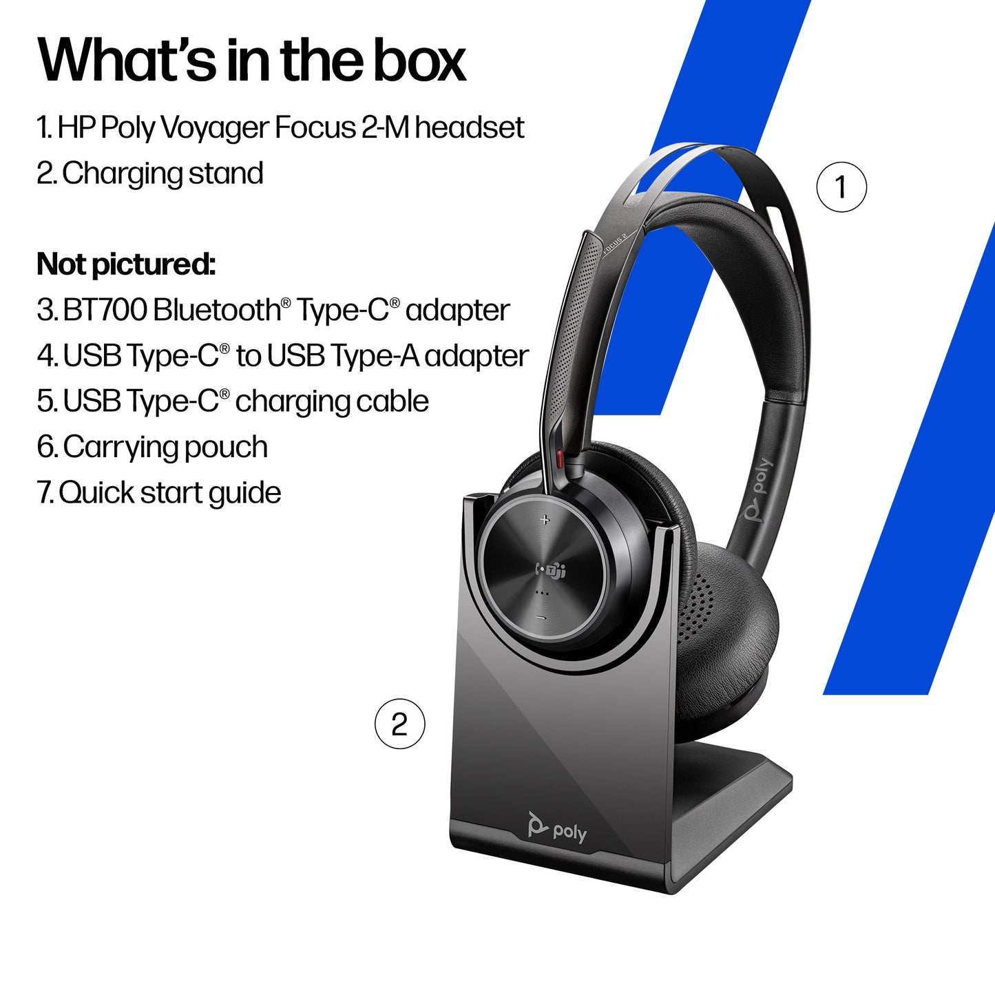 HP INC. Poly Voyager Focus 2 Microsoft Teams Certified USB-C-C Headset + USB-C/A Adapter + Charging Stand