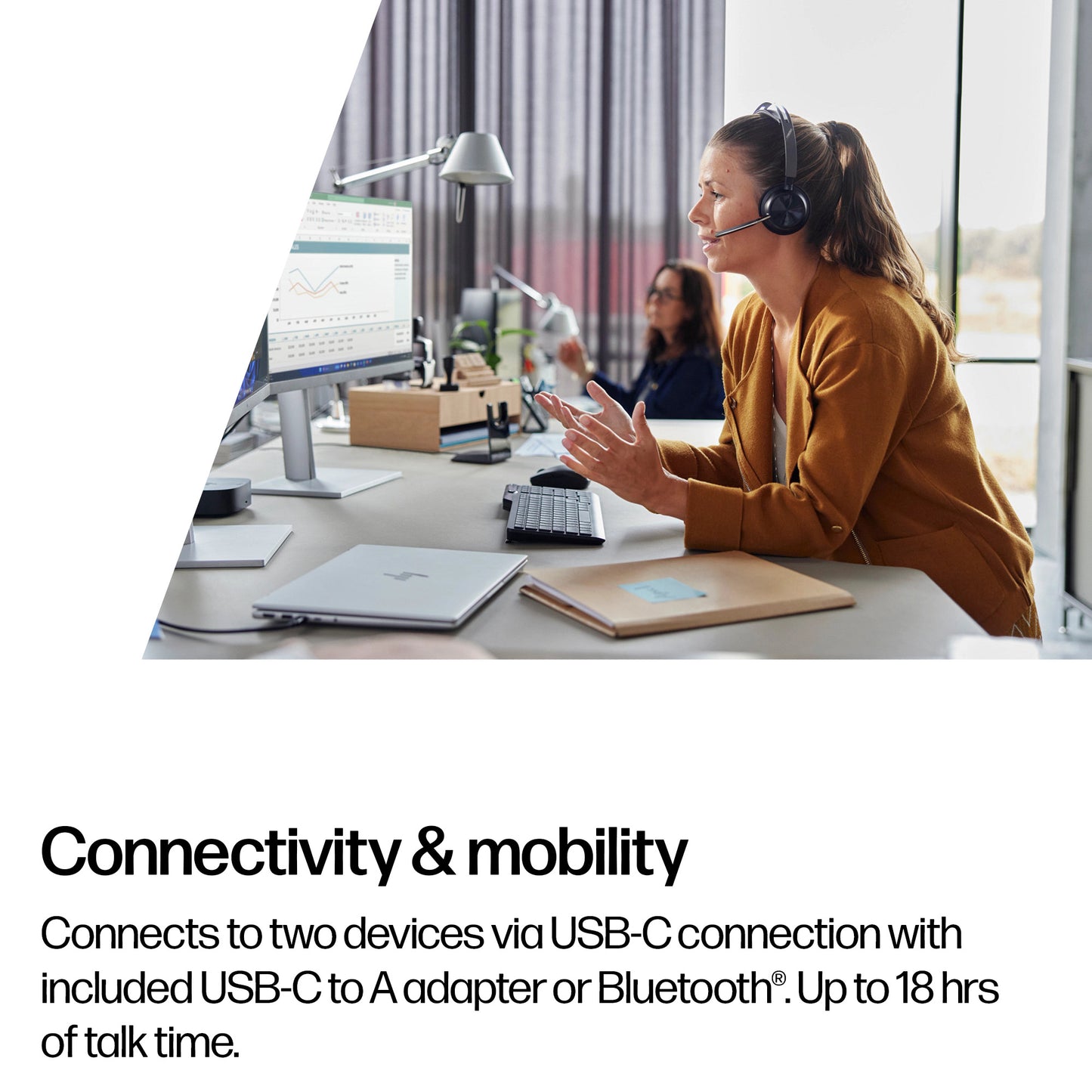 HP INC. Poly Voyager Focus 2 Microsoft Teams Certified USB-C-C Headset + USB-C/A Adapter + Charging Stand