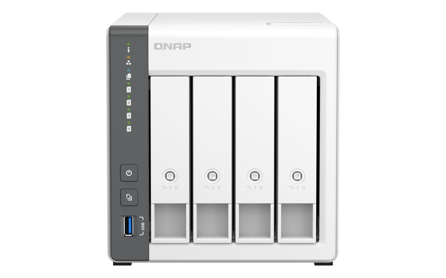QNAP ARM 4-core Cortex-A55 - NAS Tower - 4 GB RAM - 4GB Flash - 4 Bays 3.5 inch - White