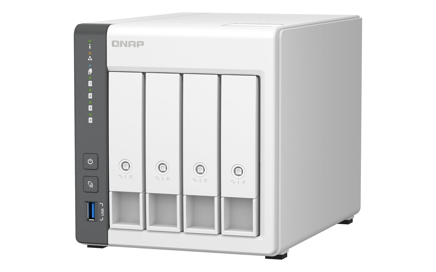 QNAP ARM 4-core Cortex-A55 - NAS Tower - 4 GB RAM - 4GB Flash - 4 Bays 3.5 inch - White
