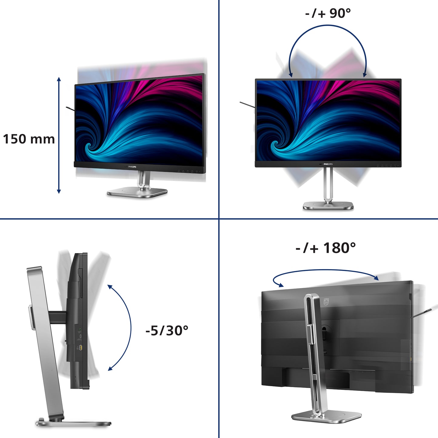 PHILIPS 4000 Series - 27 inch - Quad HD LCD - 2560x1440 - Pivot - HAS