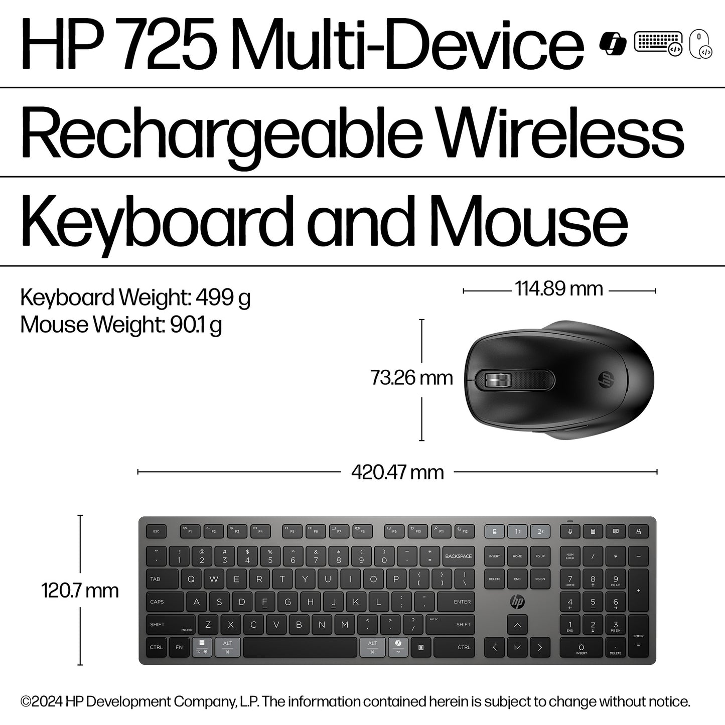 HP INC. 725 Multi-Device Rechargeable Wireless Keyboard and Mouse Combo - QWERTY US