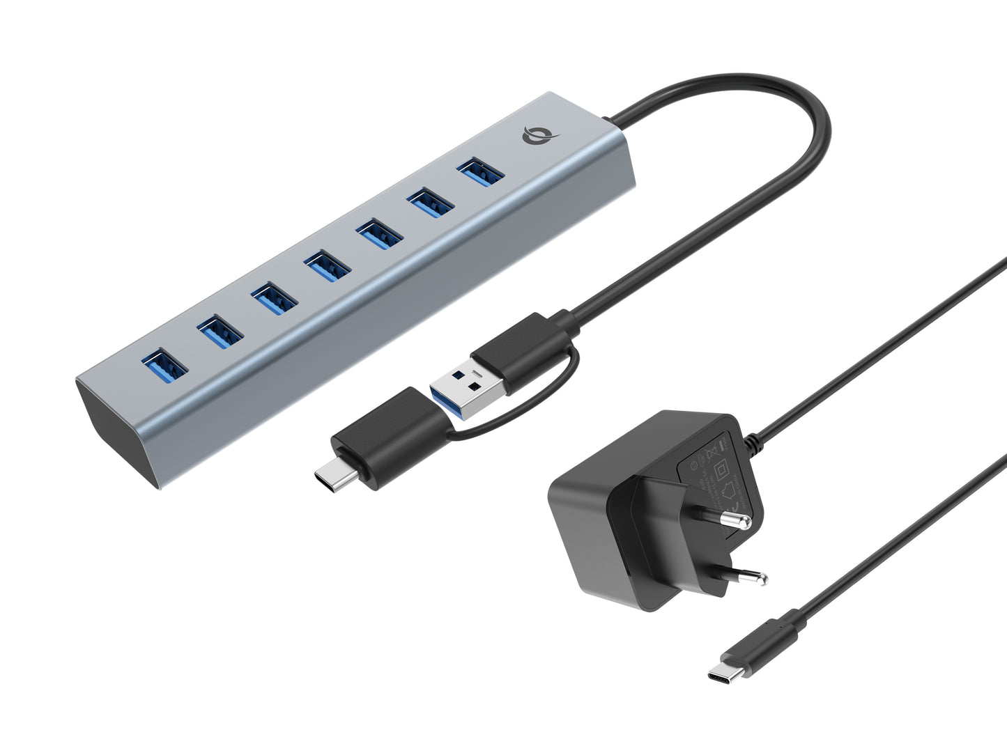 CONCEPTRONIC 7-Port USB 3.0 Hub with Power Adapter - 5Gbps - USB-A x 7
