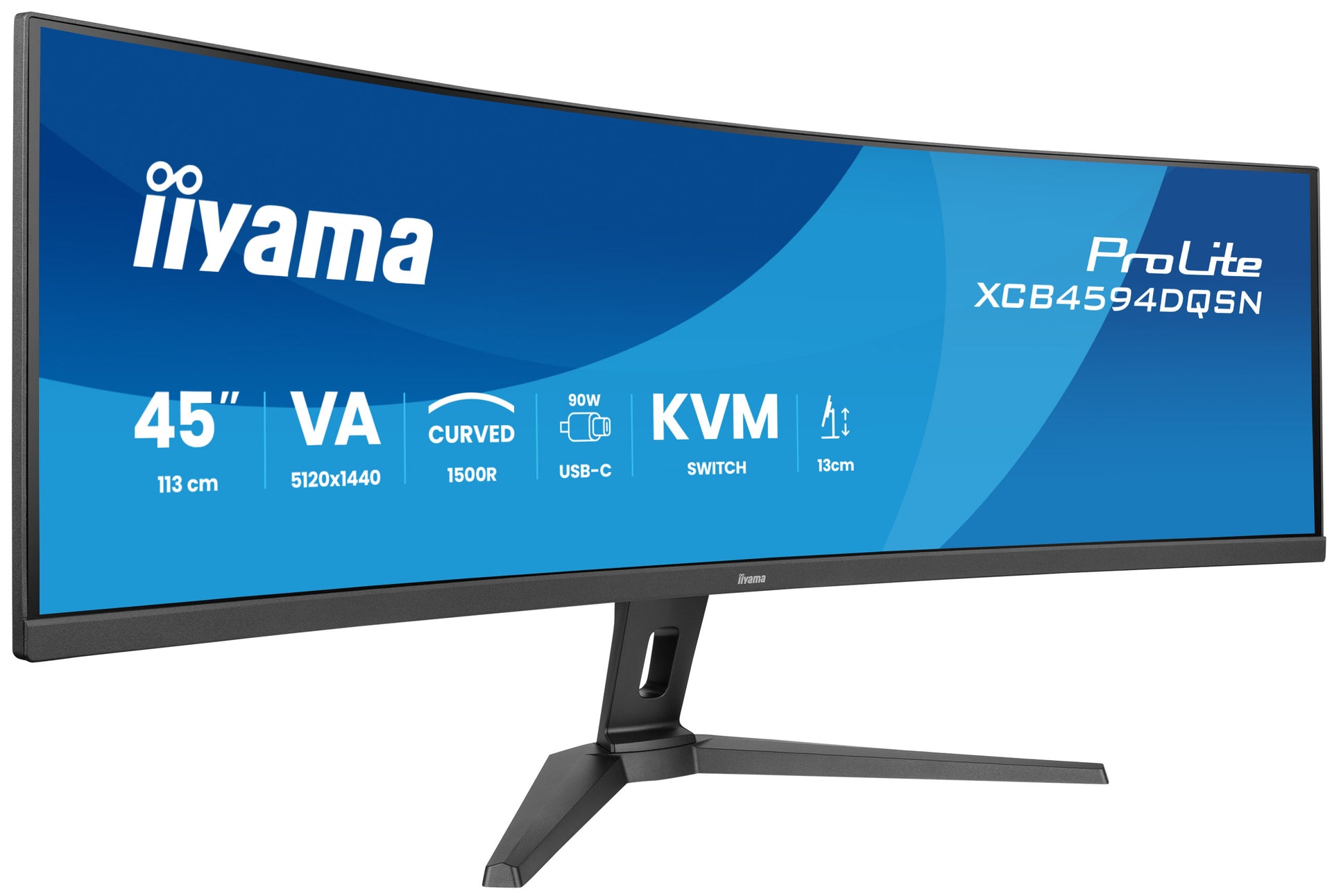 IIYAMA ProLite 45 inch - Curved - UltraWide Dual Quad HD VA LED Monitor - 5120x1440 - USB-C Dock - HAS / RJ45