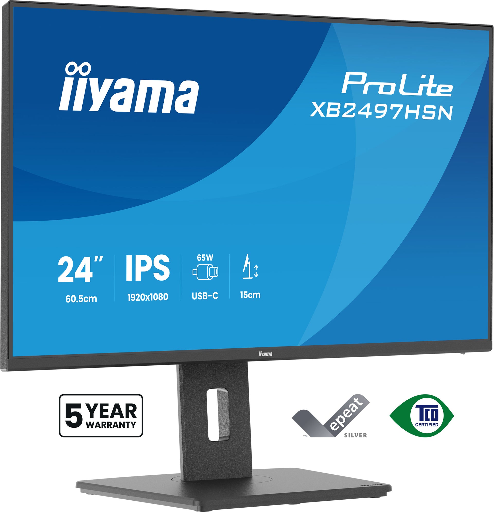 IIYAMA ProLite 24 inch - Full HD IPS LED Monitor - 1920x1080 - USB-C Dock - HAS / Pivot