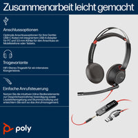 HP INC. Poly Blackwire 5220 Stereo USB-C Headset + 3.5mm Plug + USB-C/A Adapter