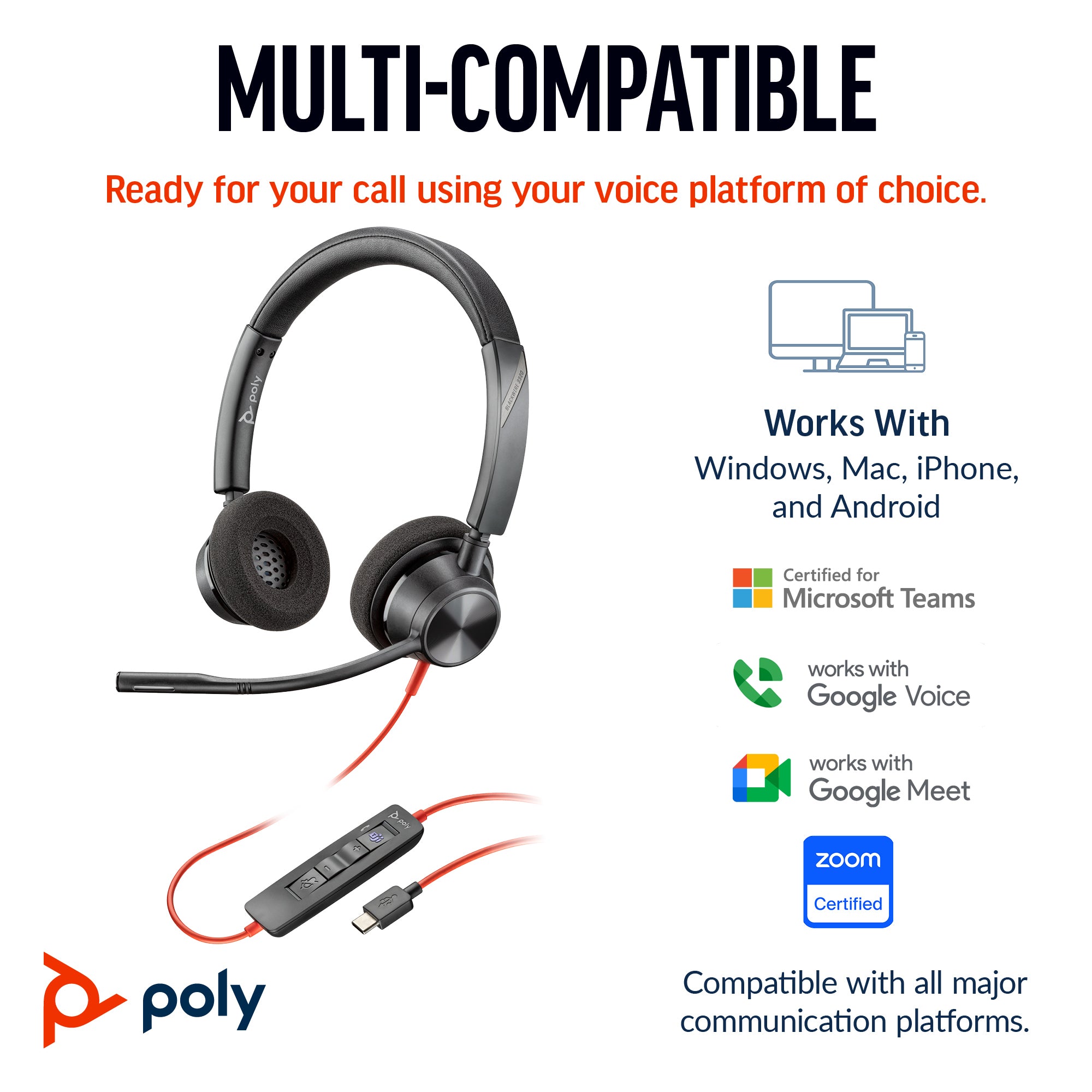 HP INC. Poly Blackwire 3320 Stereo USB-C Headset +USB-C/A Adapter