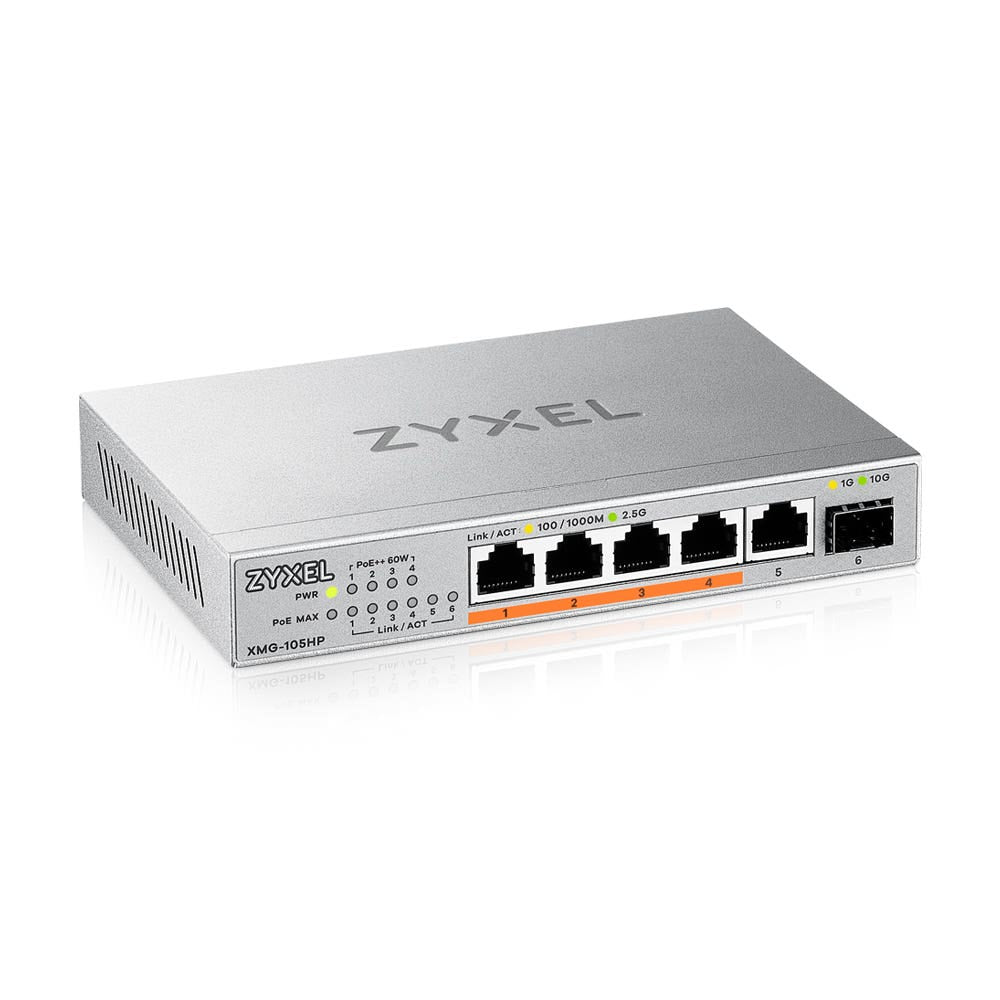 ZYXEL 5 Ports MultiGig Unmanaged Desktop Switch - 2,5G + 1 SFP+ - 4 ports - 70W - PoE++
