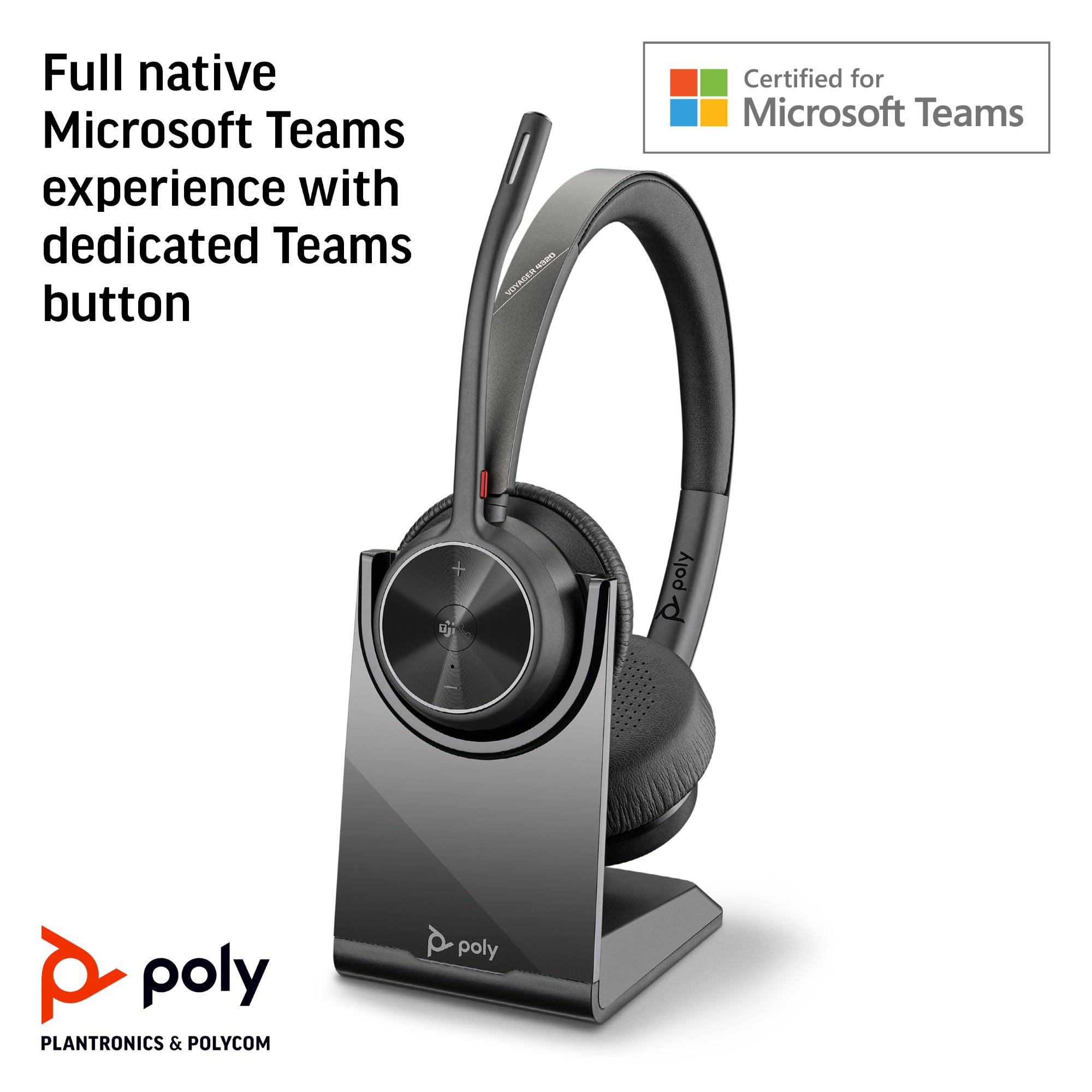 HP INC. Poly Voyager 4320-M Microsoft Teams Certified Headset + BT700 dongle + Charging Stand