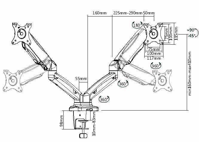 EQUIP 17 inch - 32 inch Interactive Desk Mount Dual Monitor Bracket