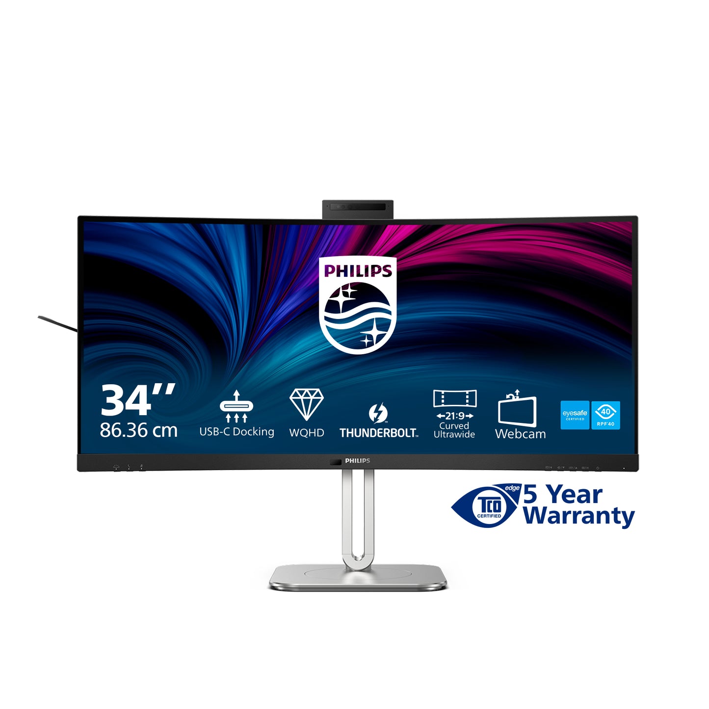 PHILIPS 6000 Series - 34 inch Curved - UltraWide Quad HD VA LED Monitor - 3440x1440 - Thunderbolt 4 - HAS / RJ45 / Webcam