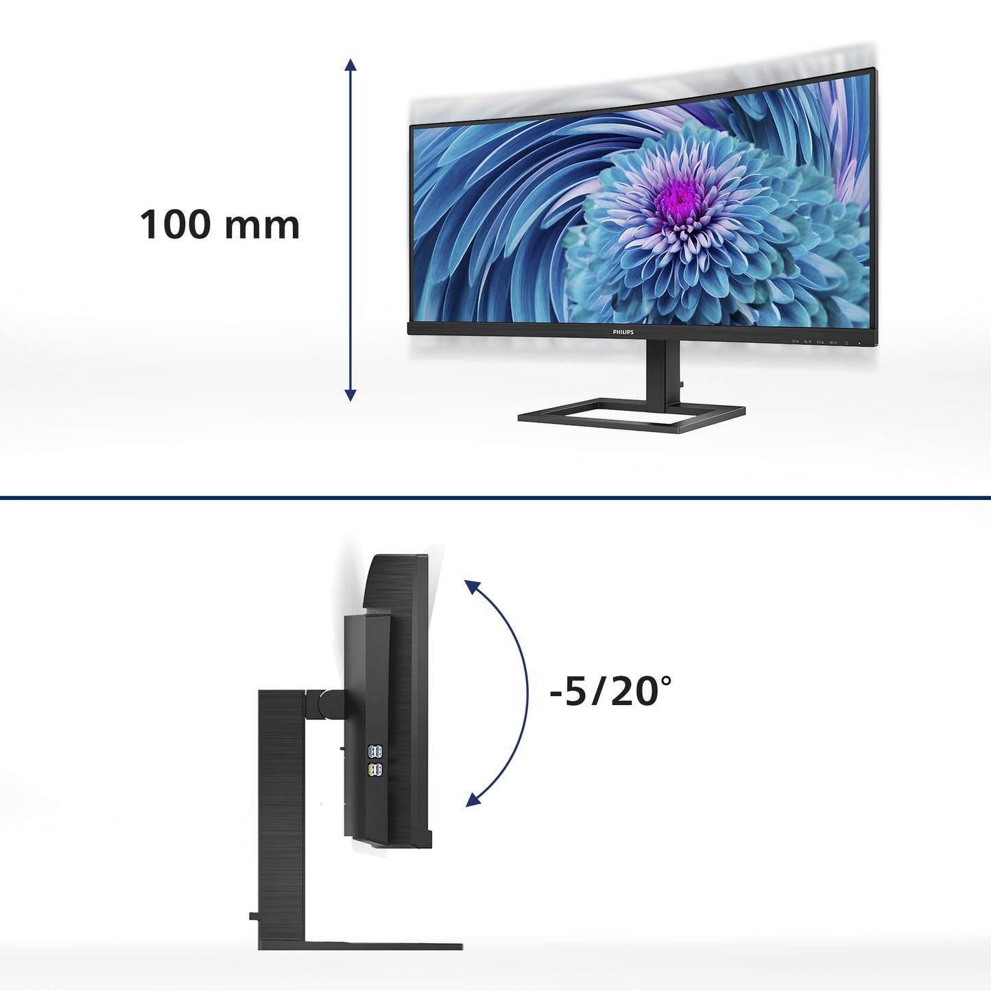 PHILIPS E-Line - 34 inch - Curved - UltraWide Quad HD VA LED Monitor - 3440x1440 - HAS / USB-C