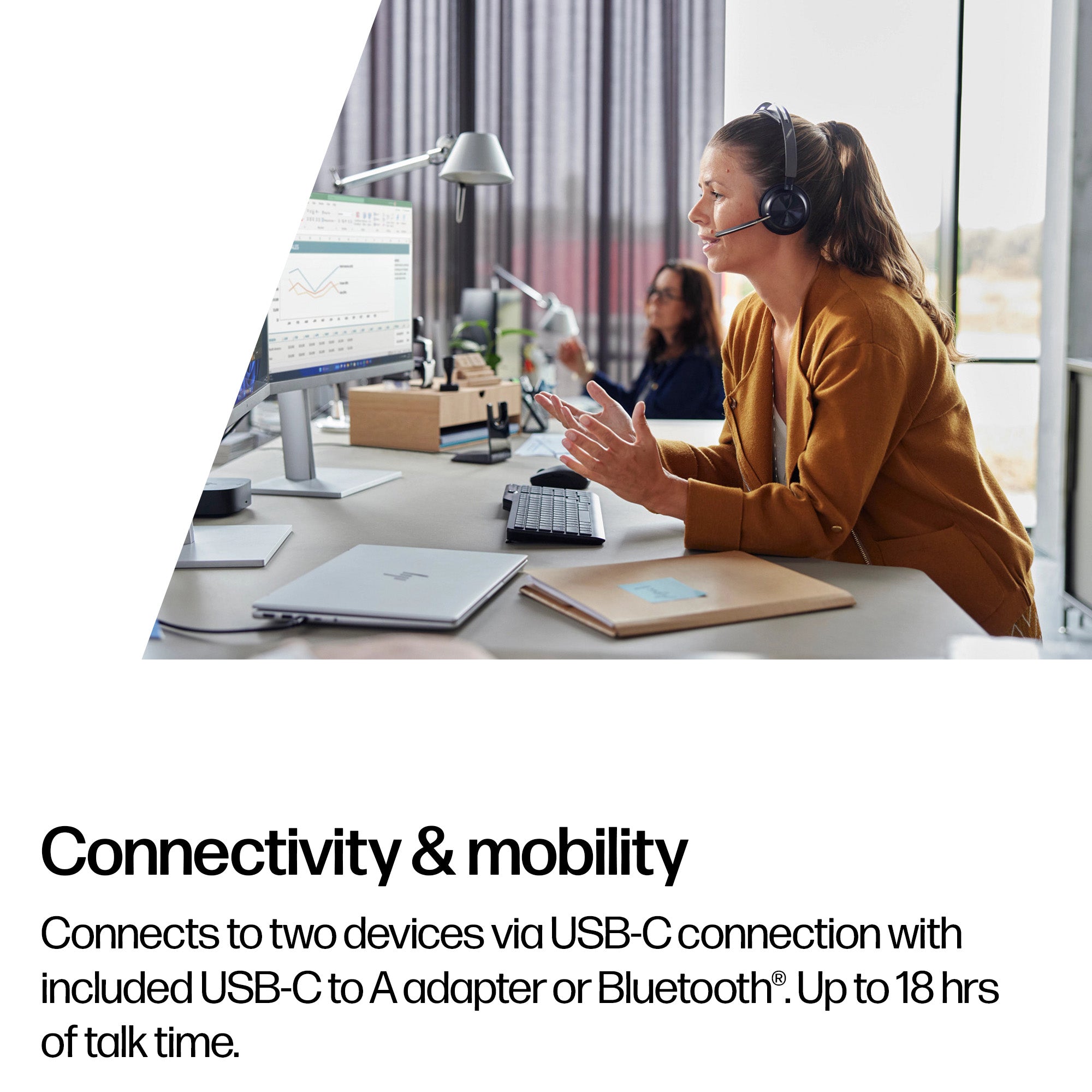 HP INC. Poly Voyager Focus 2 Microsoft Teams Certified USB-C-C Headset + USB-C/A Adapter + Charging Stand