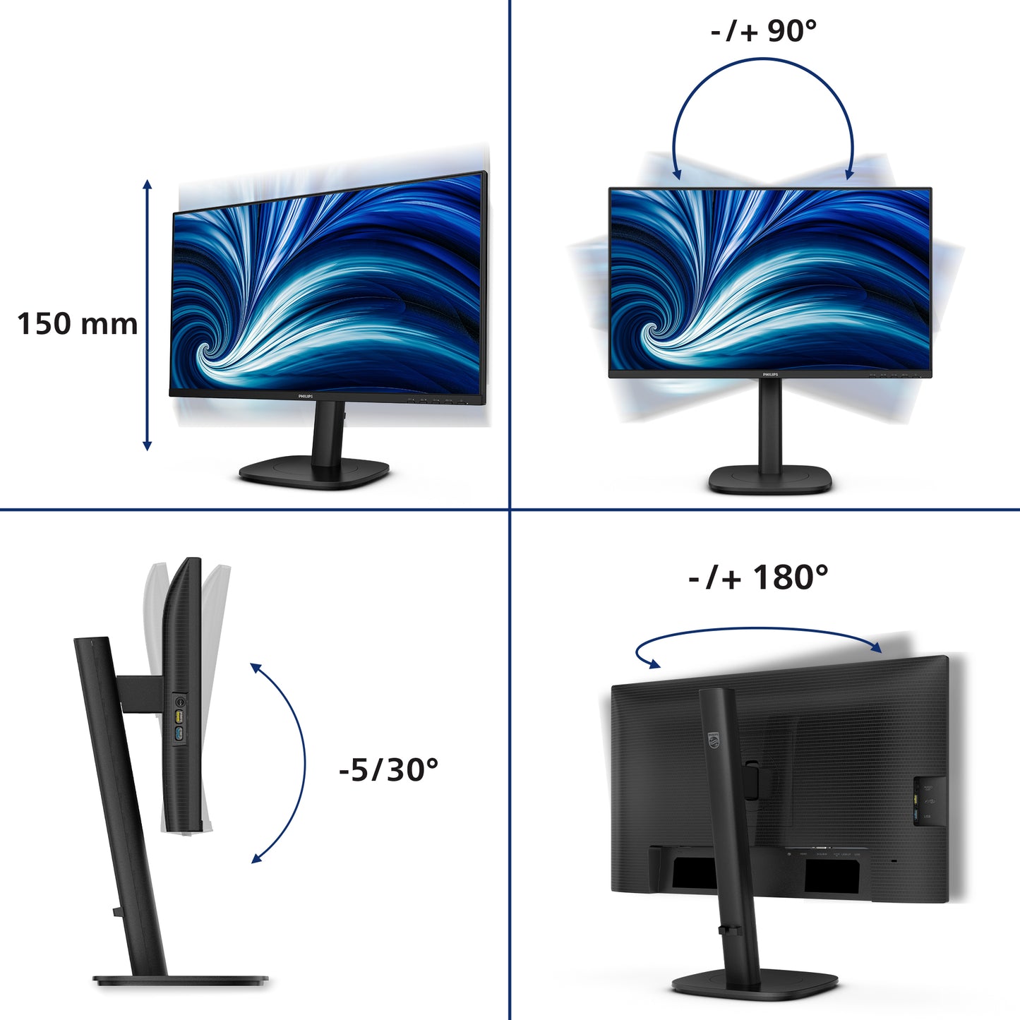 PHILIPS 3000 Series 24 inch - Full HD - 1920x1080 - Pivot - HAS