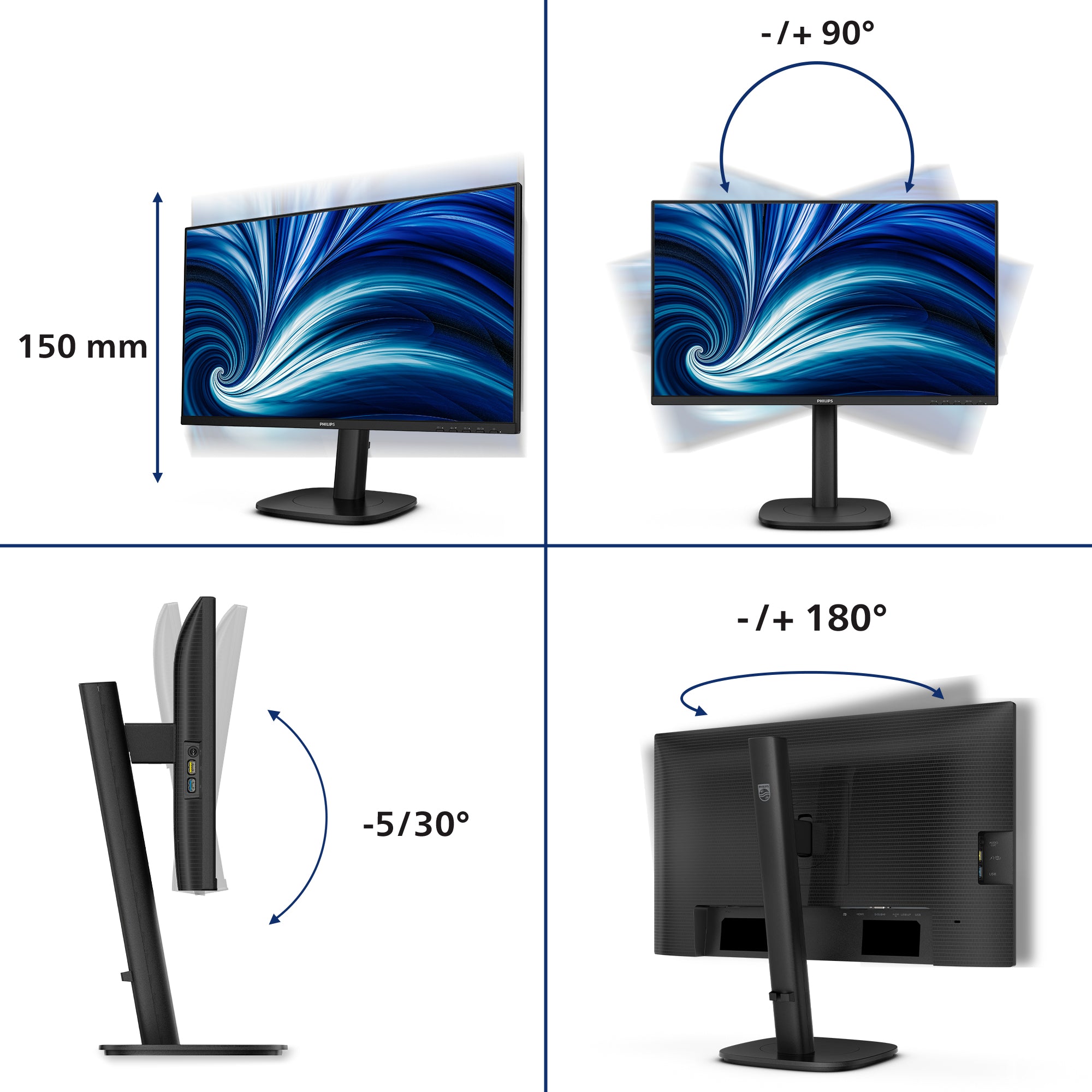 PHILIPS 3000 Series 24 inch - Full HD - 1920x1080 - Pivot - HAS