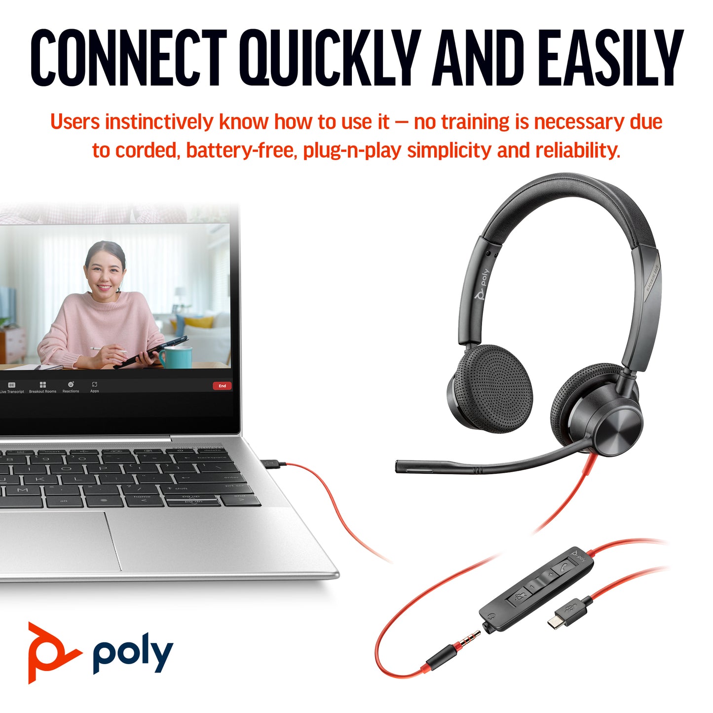 HP INC. Poly Blackwire 3325 Stereo USB-C Headset +3.5mm Plug + USB-C/A Adapter