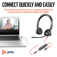HP INC. Poly Blackwire 3325 Stereo USB-C Headset +3.5mm Plug + USB-C/A Adapter