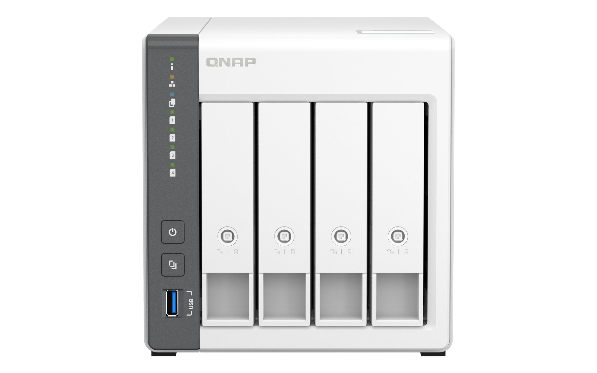 QNAP ARM 4-core Cortex-A55 - NAS Tower - 4 GB RAM - 4GB Flash - 4 Bays 3.5 inch - White
