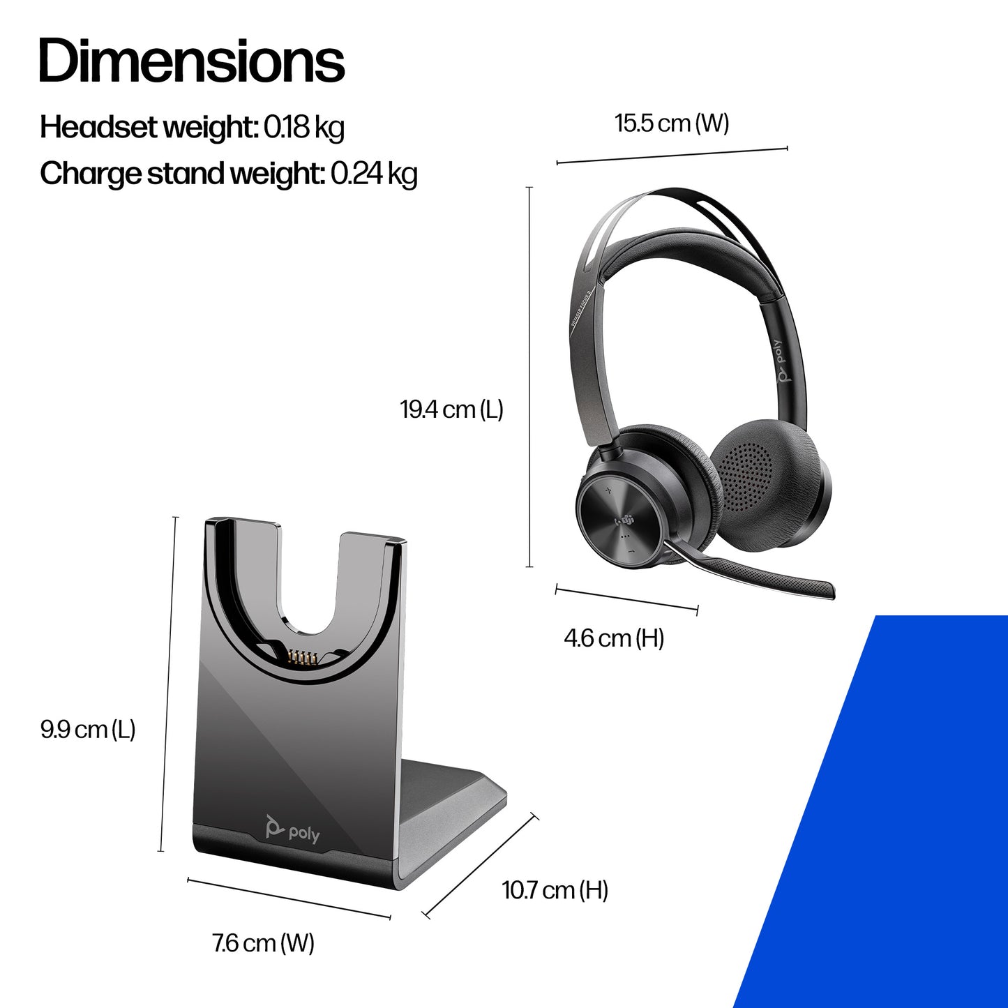 HP INC. Poly Voyager Focus 2 Microsoft Teams Certified USB-C-C Headset + USB-C/A Adapter + Charging Stand