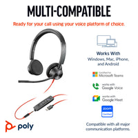 HP INC. Poly Blackwire 3325 Stereo USB-C Headset +3.5mm Plug + USB-C/A Adapter