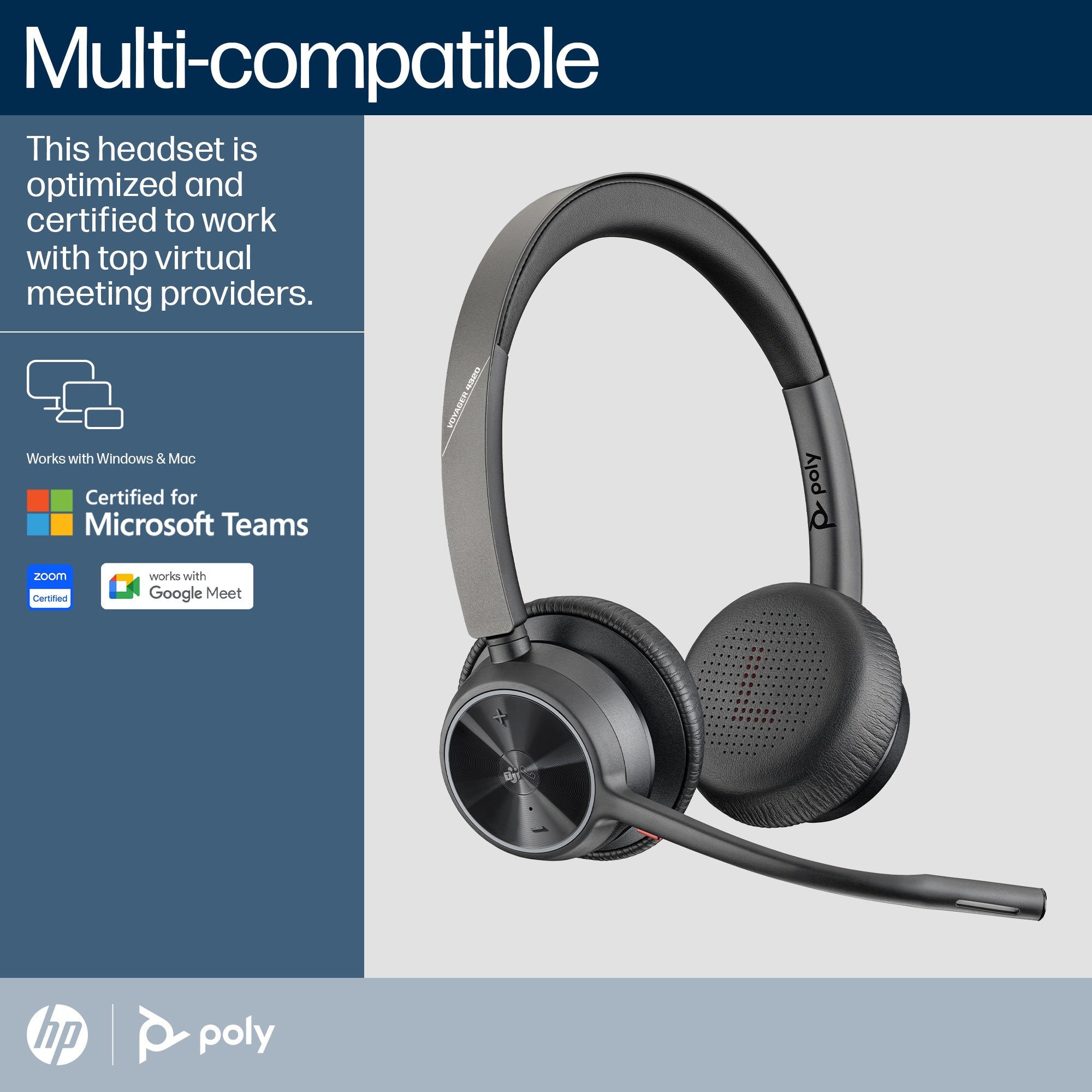 HP INC. Poly Voyager 4320 Microsoft Teams Certified Headset + BT700 dongle + Charging Stand