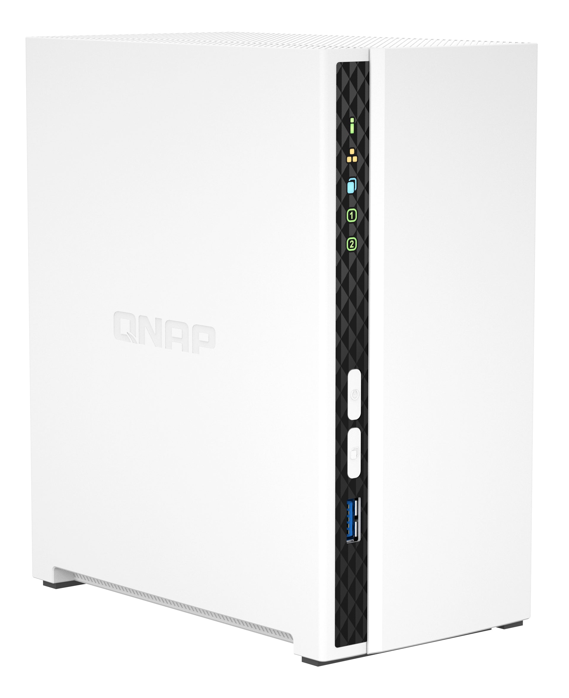 QNAP ARM 4-core Cortex-A55 NAS Mini Tower - 2x 3.5 Inch Bays - 2GB RAM - 4GB Flash - White