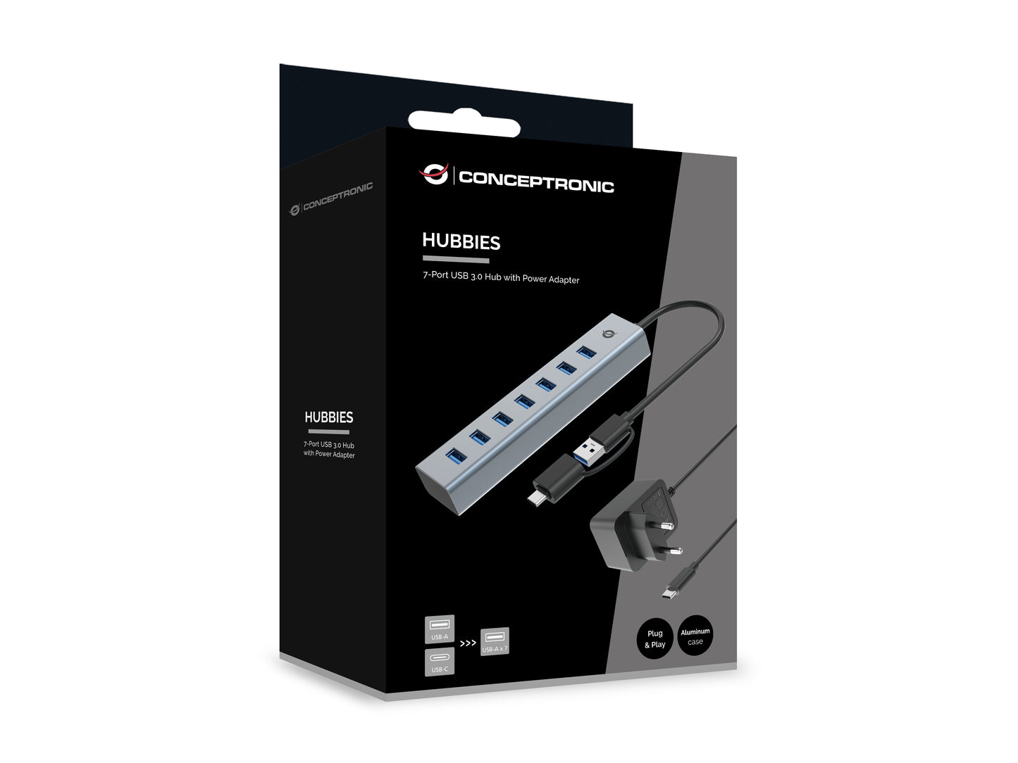 CONCEPTRONIC 7-Port USB 3.0 Hub with Power Adapter - 5Gbps - USB-A x 7