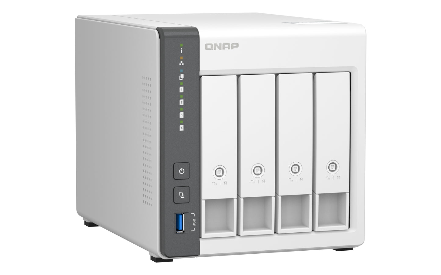 QNAP ARM 4-core Cortex-A55 - NAS Tower - 4 GB RAM - 4GB Flash - 4 Bays 3.5 inch - White