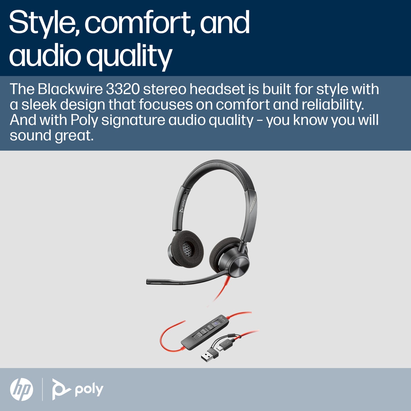 HP INC. Poly Blackwire 3320 Stereo Microsoft Teams Certified USB-C Headset + USB-C/A Adapter