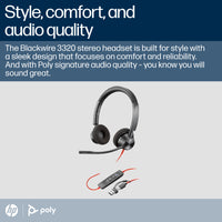 HP INC. Poly Blackwire 3320 Stereo Microsoft Teams Certified USB-C Headset + USB-C/A Adapter