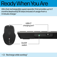HP INC. 725 Multi-Device Rechargeable Wireless Keyboard and Mouse Combo - QWERTY US
