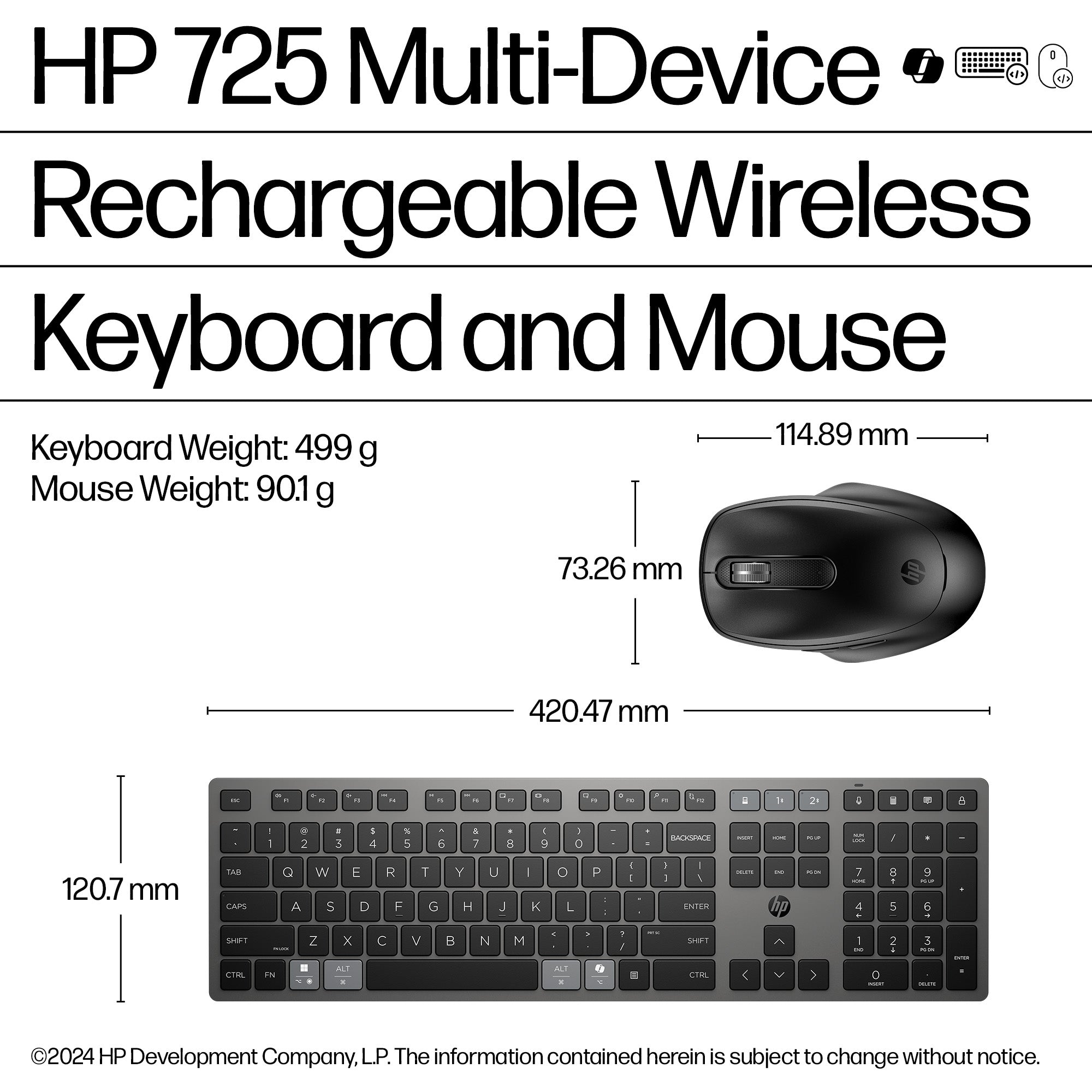 HP INC. 725 Multi-Device Rechargeable Wireless Keyboard and Mouse Combo - QWERTY US