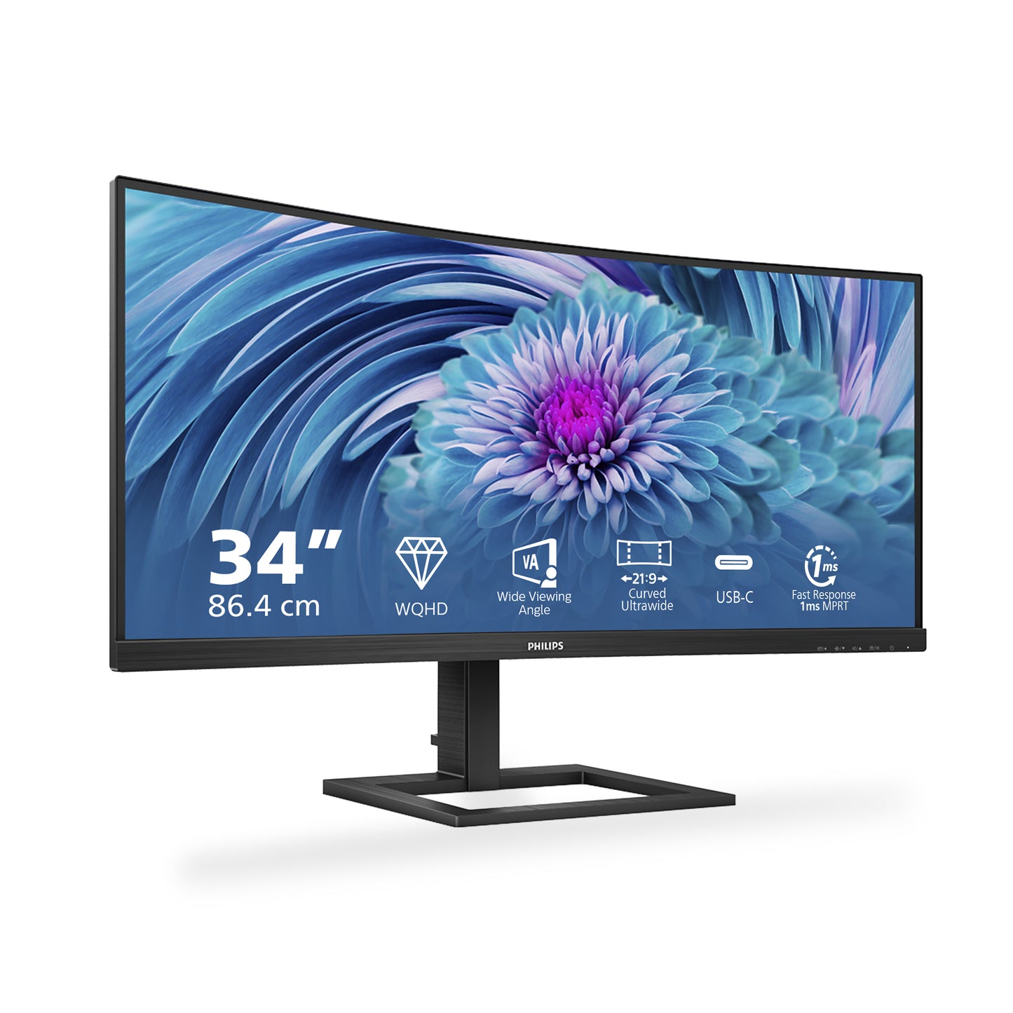 PHILIPS E-Line - 34 inch - Curved - UltraWide Quad HD VA LED Monitor - 3440x1440 - HAS / USB-C