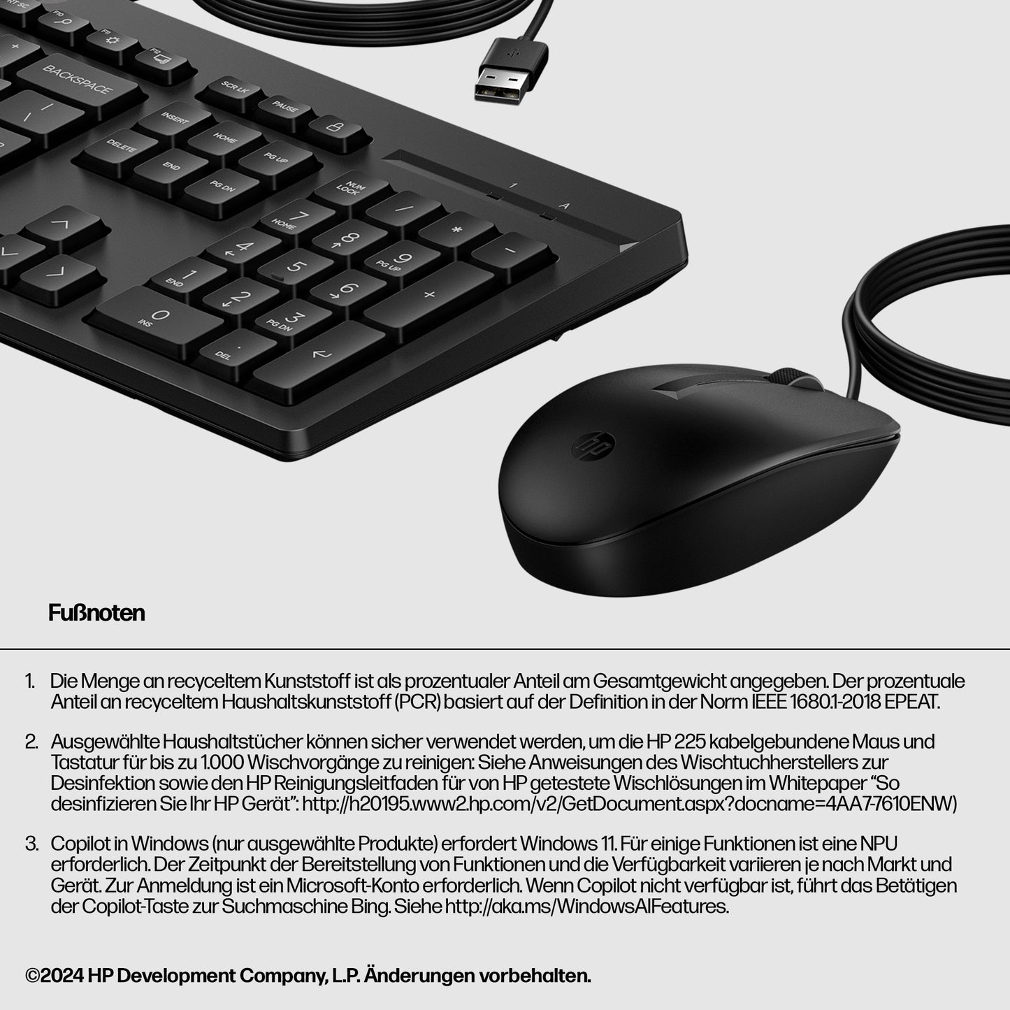 HP INC. 225 Wired Keyboard and Mouse Set - QWERTY