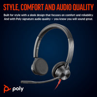 HP INC. Poly Blackwire 3325 Stereo USB-C Headset +3.5mm Plug + USB-C/A Adapter