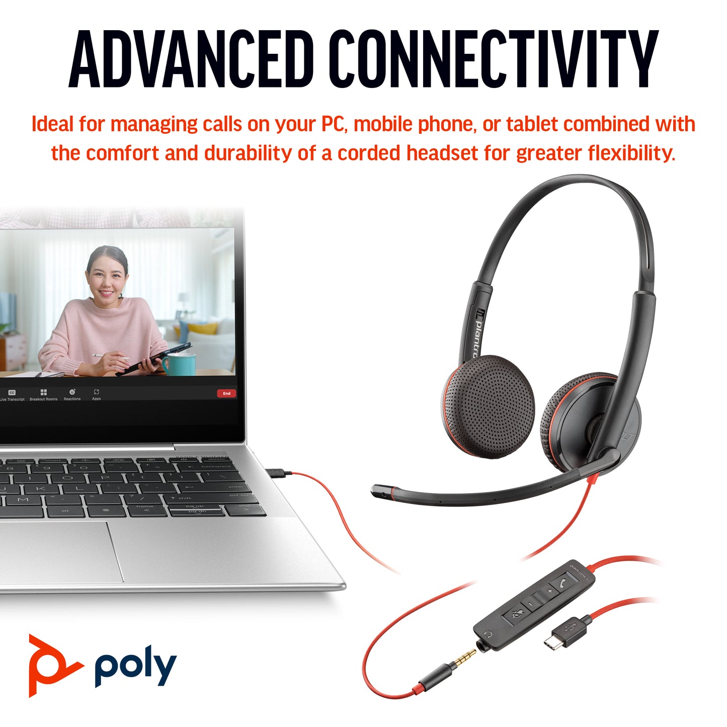 HP INC. Poly Blackwire 3225 Stereo USB-C +3.5MM PLUG +USB-C/A ADAPTER