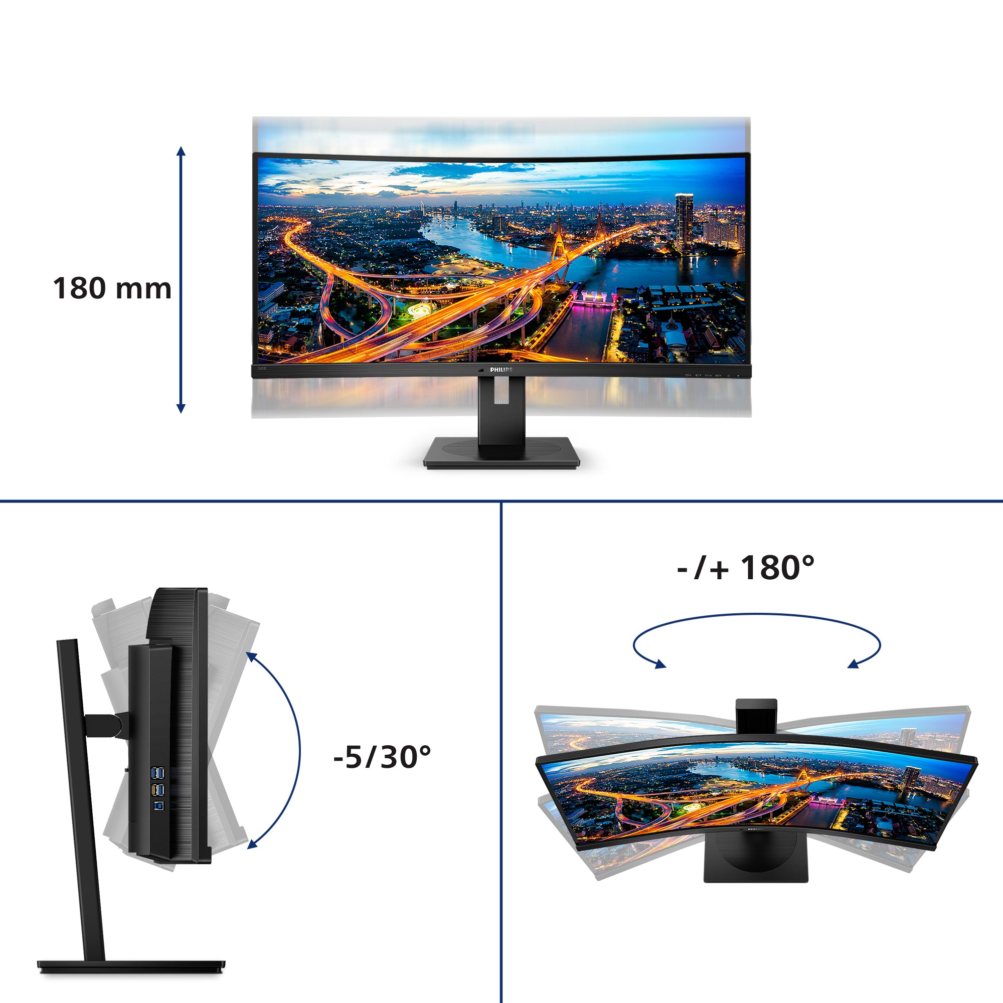 PHILIPS B-Line - 34 inch Curved - UltraWide Quad HD LED Monitor - 3440x1440 - HAS