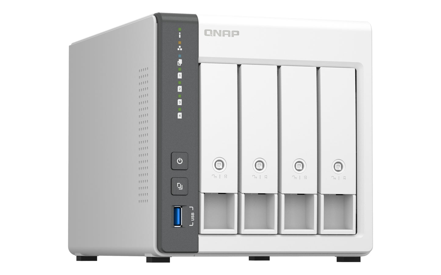 QNAP ARM 4-core Cortex-A55 - NAS Tower - 4 GB RAM - 4GB Flash - 4 Bays 3.5 inch - White