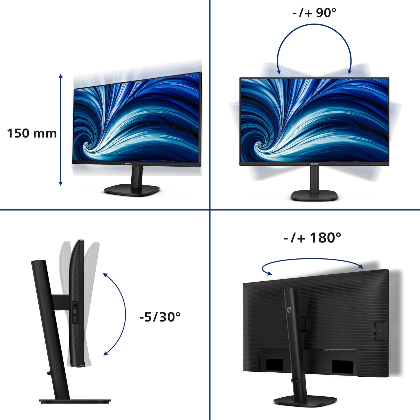 PHILIPS 3000 Series - 27 inch - QUAD HD LCD - 2560x1440 - Pivot - HAS